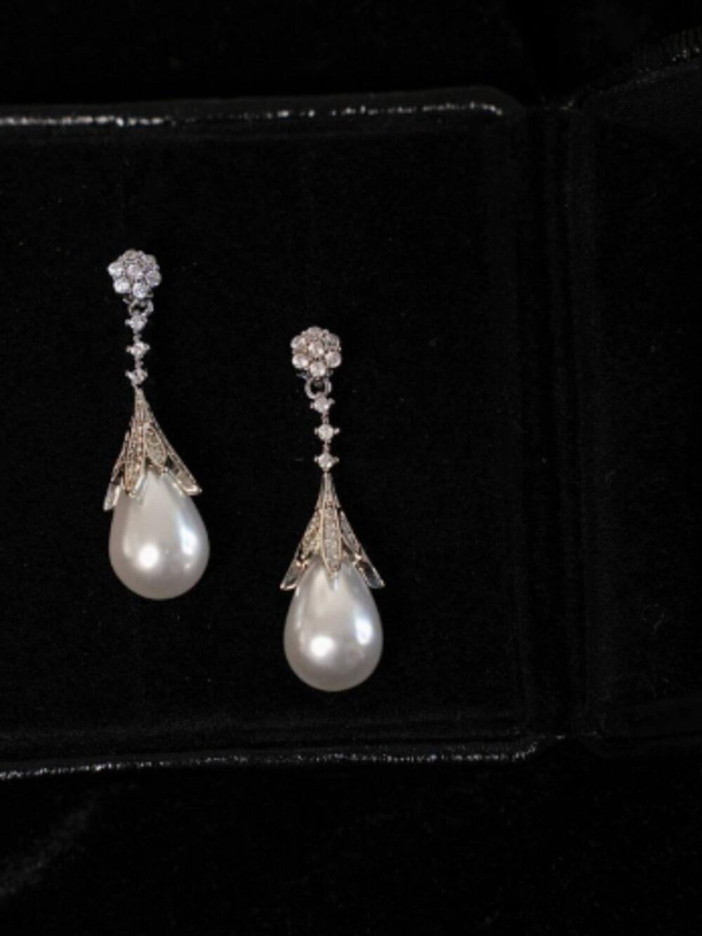 Women Ivory Teardrop Pearl Drop Earrings Silver Tone Crystal Formal Wedding Earr